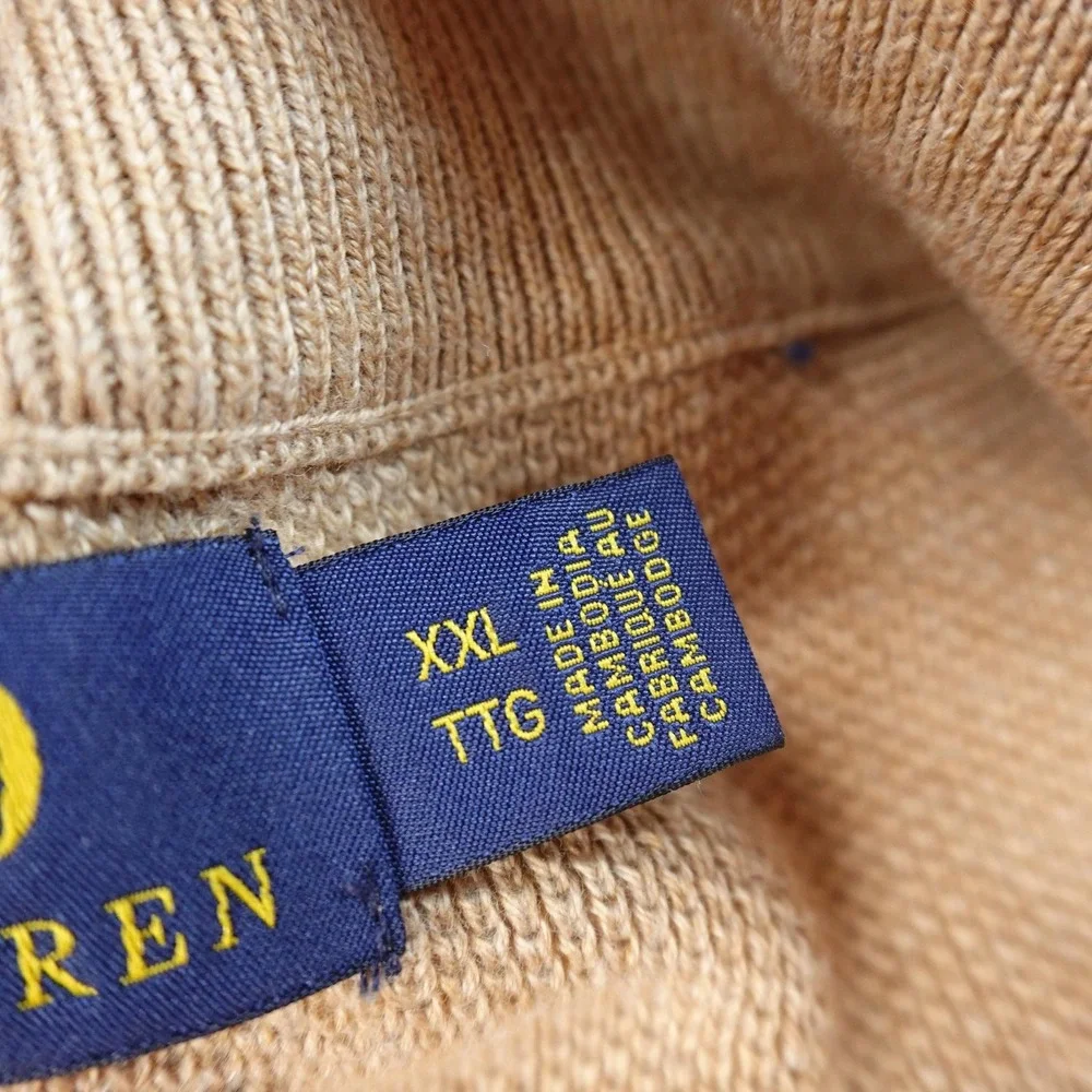 Polo Ralph Lauren Sweater Mens 2XL Beige Pima Pony Waffle Knit‎ 1/4 Zip Pullover